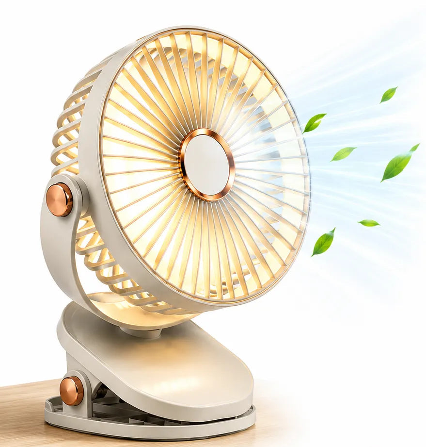 Akumulátorový klipový ventilátor s LED, 5 stupni a 8000 mAh