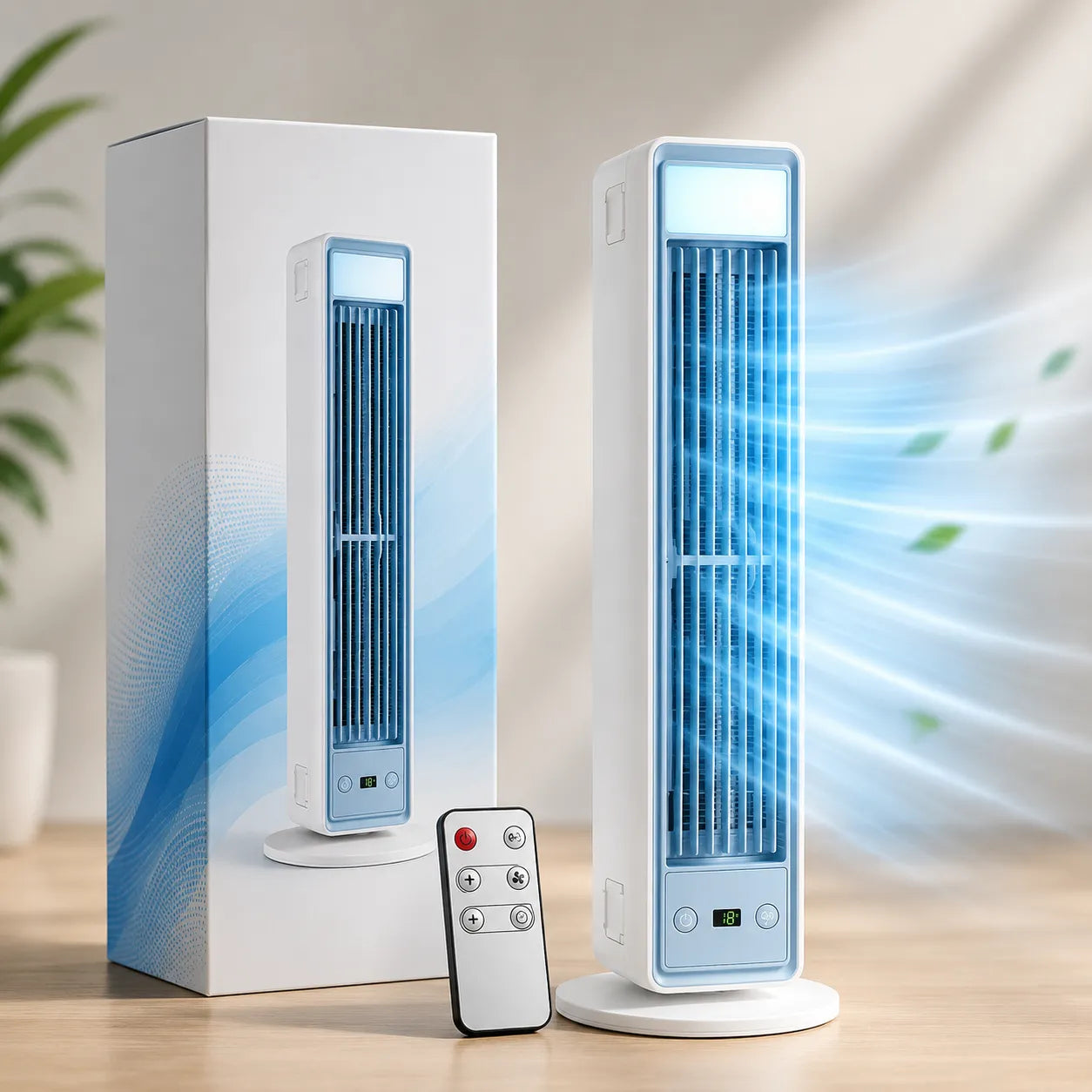Ventilateur de tour sans rotor avec télécommande et distribution d'air