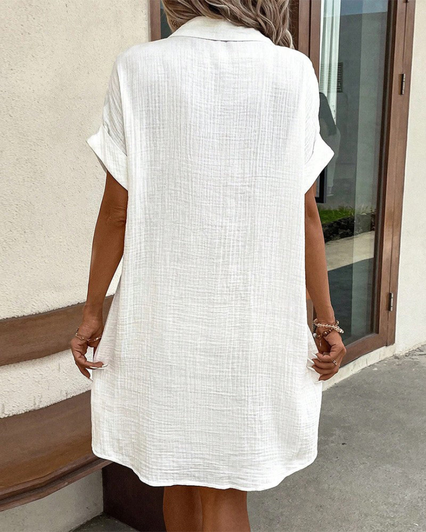 Hannah | Damen Hemdblusenkleid mit kurzen Ärmeln