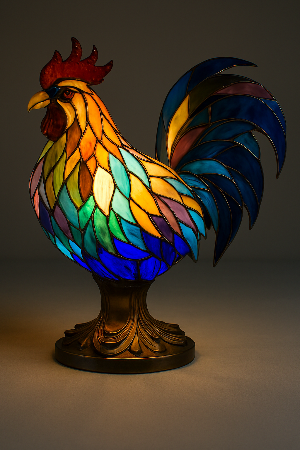 Tischlampe mit Tiermotiv, Buntglas