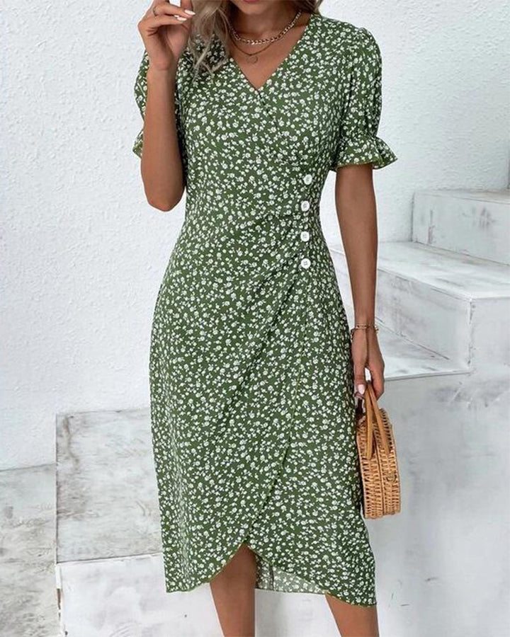 Damen Midikleid | Reguläre Passform | Florales Wickelkleid mit V-Ausschnitt | Sommer Freizeitlook