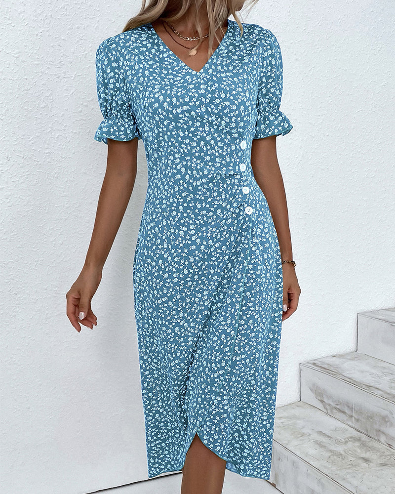 Damen Midikleid | Reguläre Passform | Florales Wickelkleid mit V-Ausschnitt | Sommer Freizeitlook