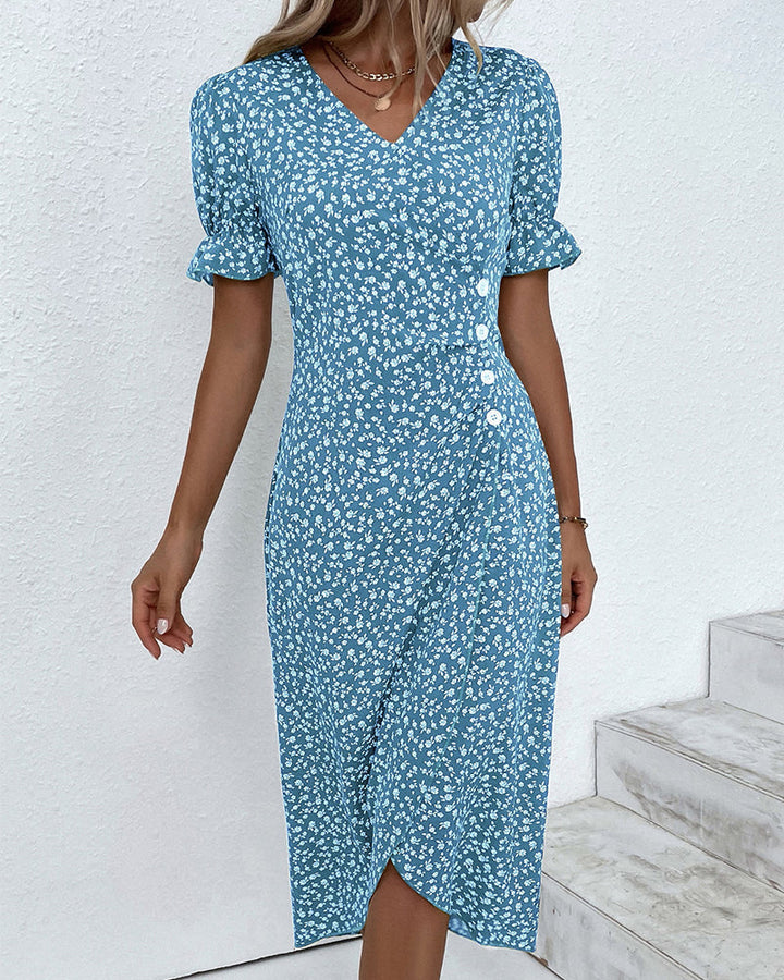 Damen Midikleid | Reguläre Passform | Florales Wickelkleid mit V-Ausschnitt | Sommer Freizeitlook