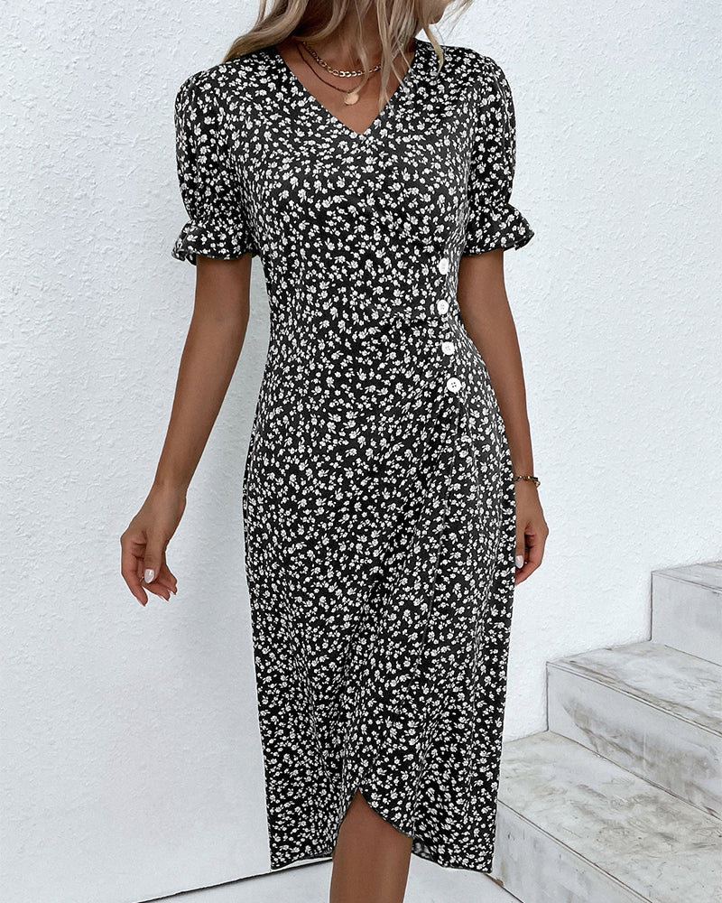Damen Midikleid | Reguläre Passform | Florales Wickelkleid mit V-Ausschnitt | Sommer Freizeitlook