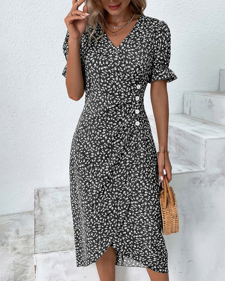 Damen Midikleid | Reguläre Passform | Florales Wickelkleid mit V-Ausschnitt | Sommer Freizeitlook