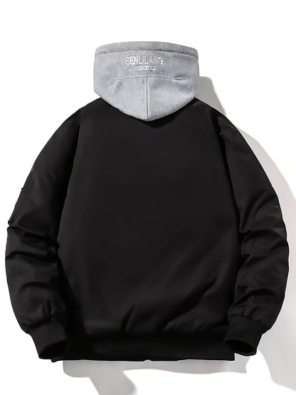 Męska kurtka bomber z kapturem | Wygodne dopasowanie z zamkiem błyskawicznym | Warstwowy kaptur | Styl streetwear na co dzień
