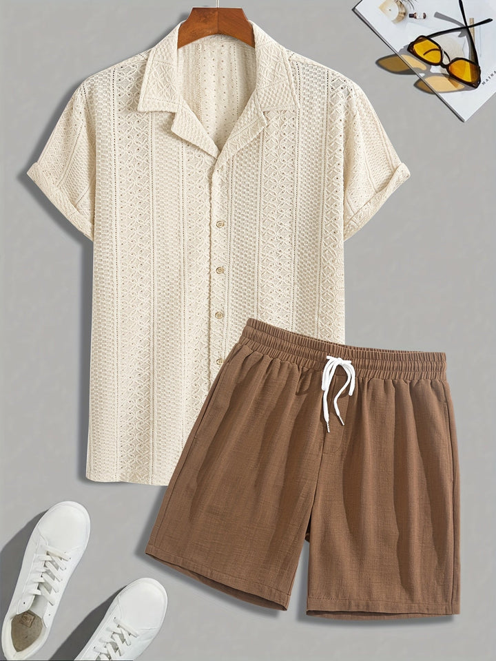 Pánský volnočasový set | Dvoudílný outfit s límečkem košile | Šortky se stahovací šňůrkou | Moderní letní vzhled