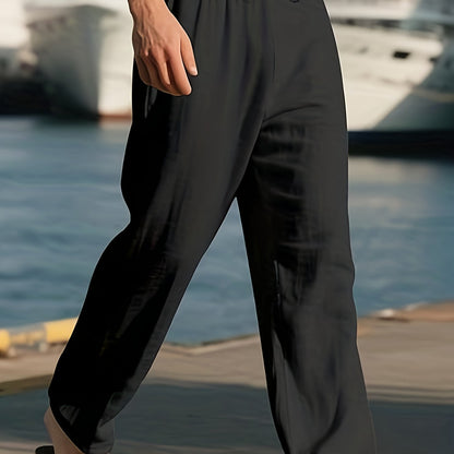 Pantaloni bărbați | Pantaloni cu croială lejeră și picior drept | Talie cu șnur | Stil casual de vară
