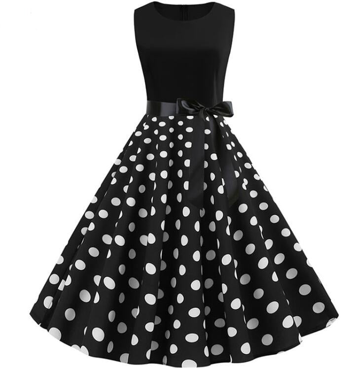 Rochie damă fără mâneci, croială fit-and-flare | Fustă cu buline