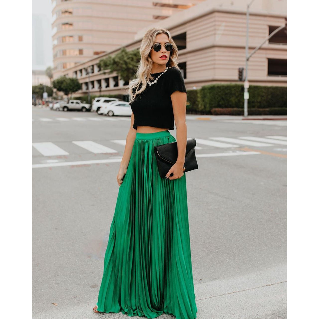 Damen Hohe Taille Maxi Rock | Weiche Falten