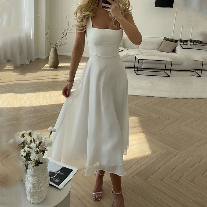 Eva | Sleeveless Midi Dress in Solid Color Design