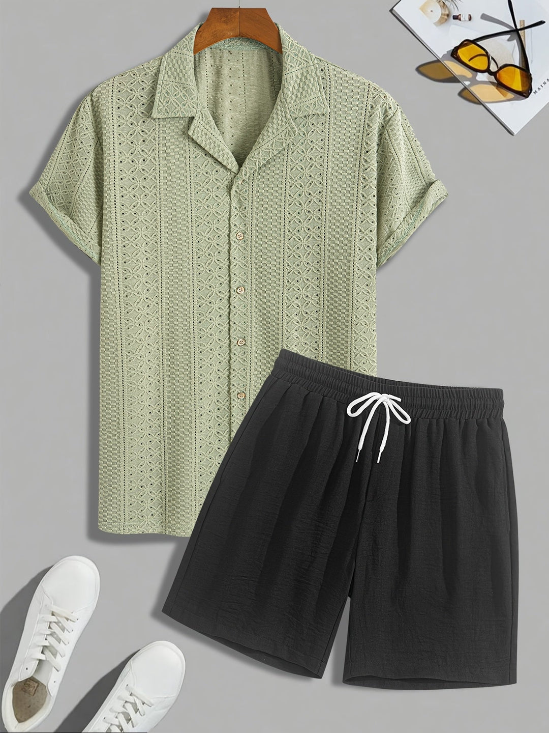 Pánský volnočasový set | Dvoudílný outfit s límečkem košile | Šortky se stahovací šňůrkou | Moderní letní vzhled