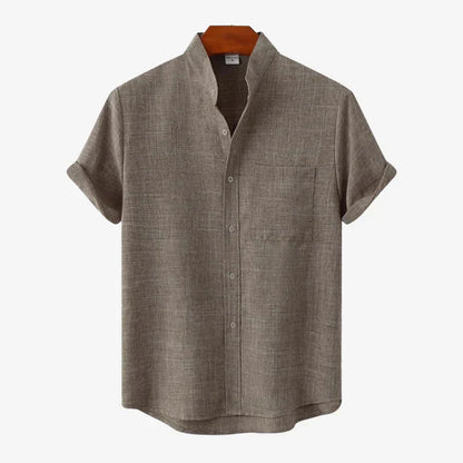 Men's Short Sleeve Shirt with Stand Collar | Smart Casual Style