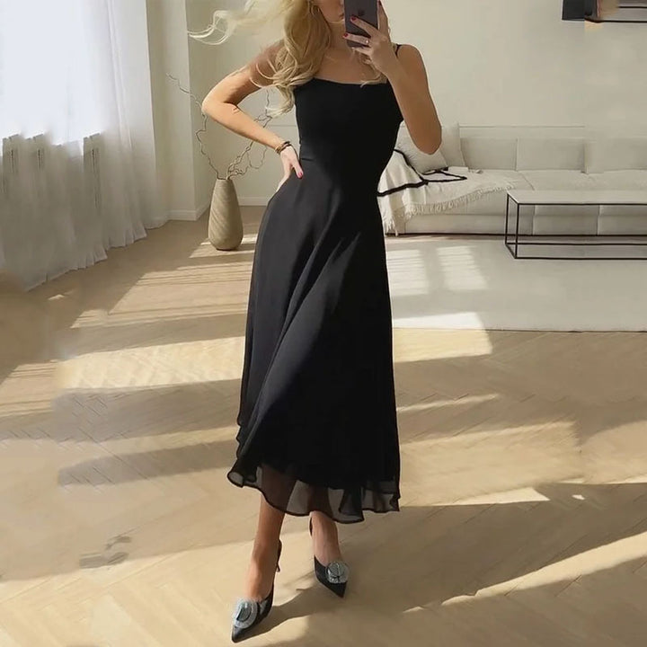 Eva | Sleeveless Midi Dress in Solid Color Design