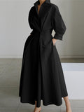 Damen Maxi-Hemdblusenkleid | Knopfleiste und Bindegürtel | Zeitlos Eleganter Stil