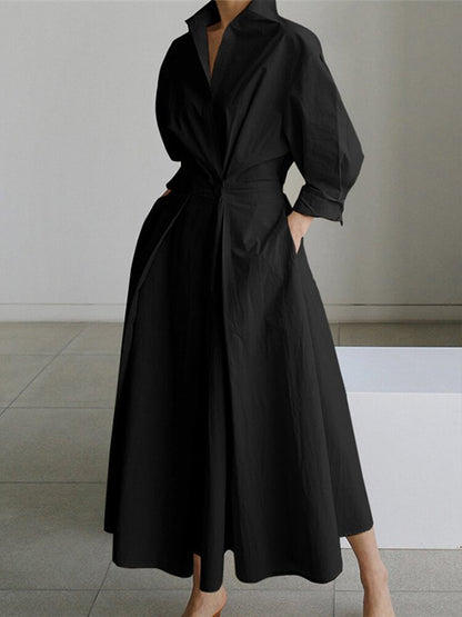 Robe chemise maxi pour femme | Patte de boutonnage et ceinture à nouer | Style intemporel et élégant