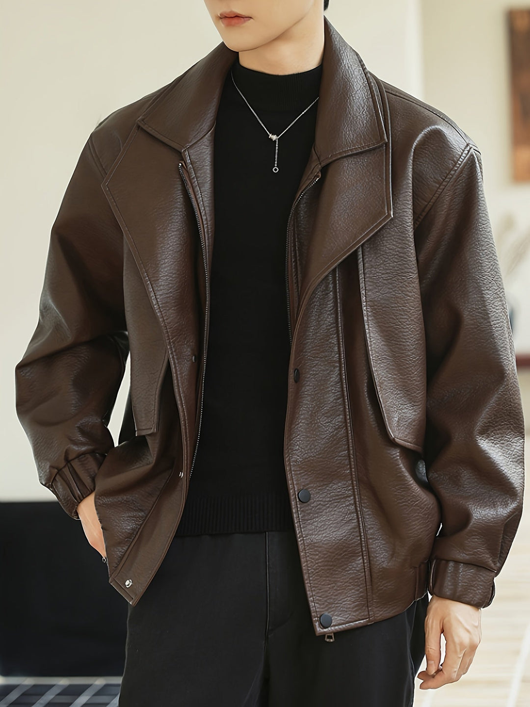 Veste bomber homme | Coupe régulière | Veste style cuir synthétique | Look décontracté