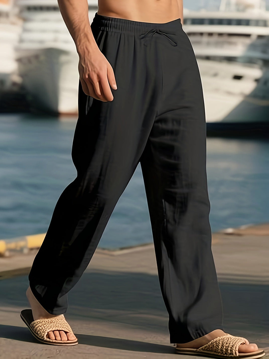 Herrenhose | Relaxed Fit Hose mit Geradem Bein | Kordelzugbund | Lässiger Sommerstil