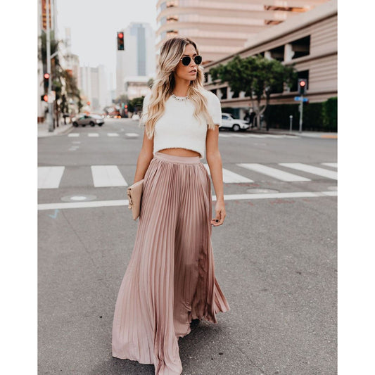 Women's high-waisted maxi skirt | Soft pleats