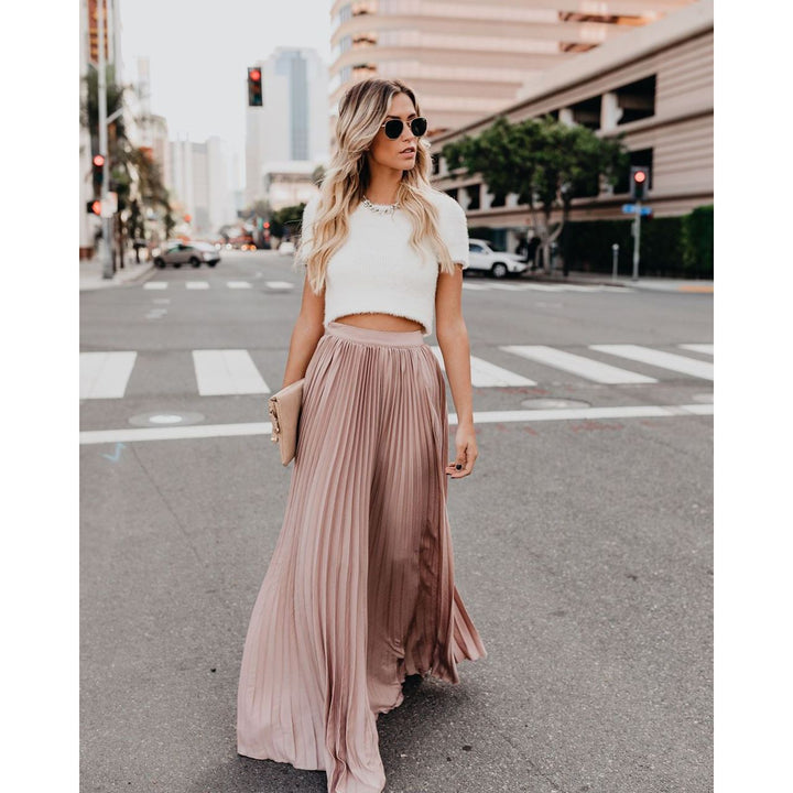 Damen Hohe Taille Maxi Rock | Weiche Falten