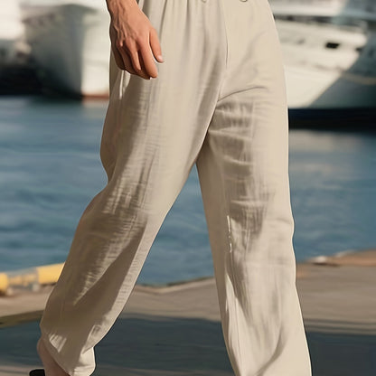 Pantaloni bărbați | Pantaloni cu croială lejeră și picior drept | Talie cu șnur | Stil casual de vară
