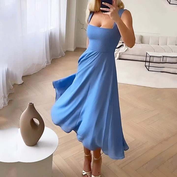 Eva | Sleeveless Midi Dress in Solid Color Design