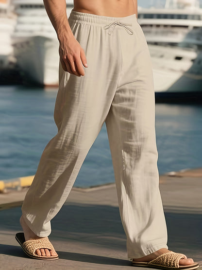 Pantaloni bărbați | Pantaloni cu croială lejeră și picior drept | Talie cu șnur | Stil casual de vară