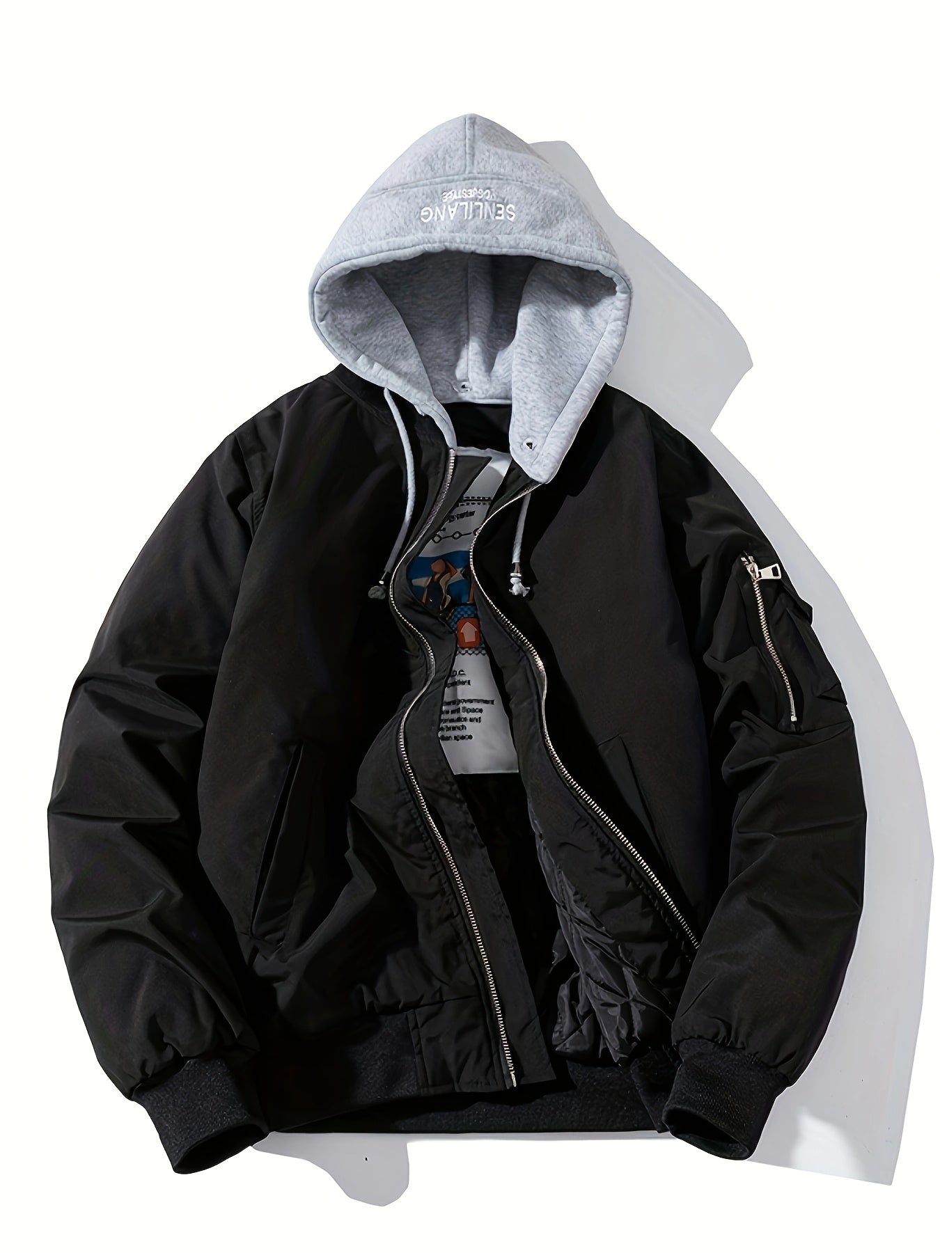 Męska kurtka bomber z kapturem | Wygodne dopasowanie z zamkiem błyskawicznym | Warstwowy kaptur | Styl streetwear na co dzień