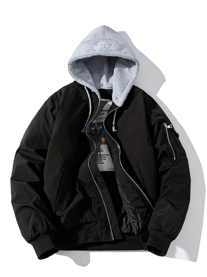 Herren Bomberjacke mit Kapuze | Bequeme Passform mit Reissverschluss | Layered Hood Design | Streetwear Freizeitlook