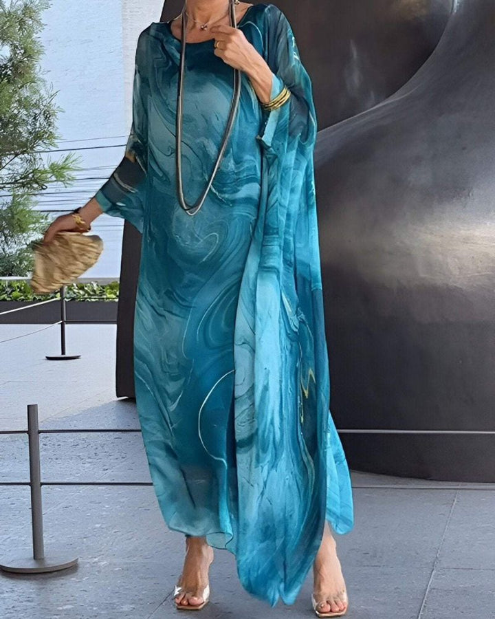 Damen Maxikleid | Lockere Passform | V-Ausschnitt mit Langen Ärmeln | Boho Sommerlook