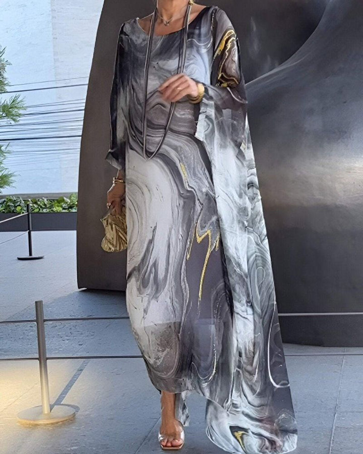 Damen Maxikleid | Lockere Passform | V-Ausschnitt mit Langen Ärmeln | Boho Sommerlook