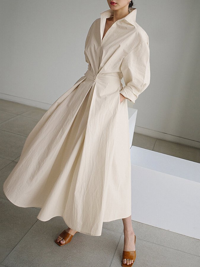 Robe chemise maxi pour femme | Patte de boutonnage et ceinture à nouer | Style intemporel et élégant