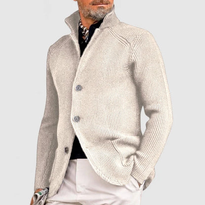 Cardigan uomo a manica lunga con collo alto e bottoni | Maglia strutturata