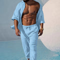 Herren Zweiteiler | Freizeithemd mit Kordelzughose | Bequeme Passform | Sommerlicher Resort-Look