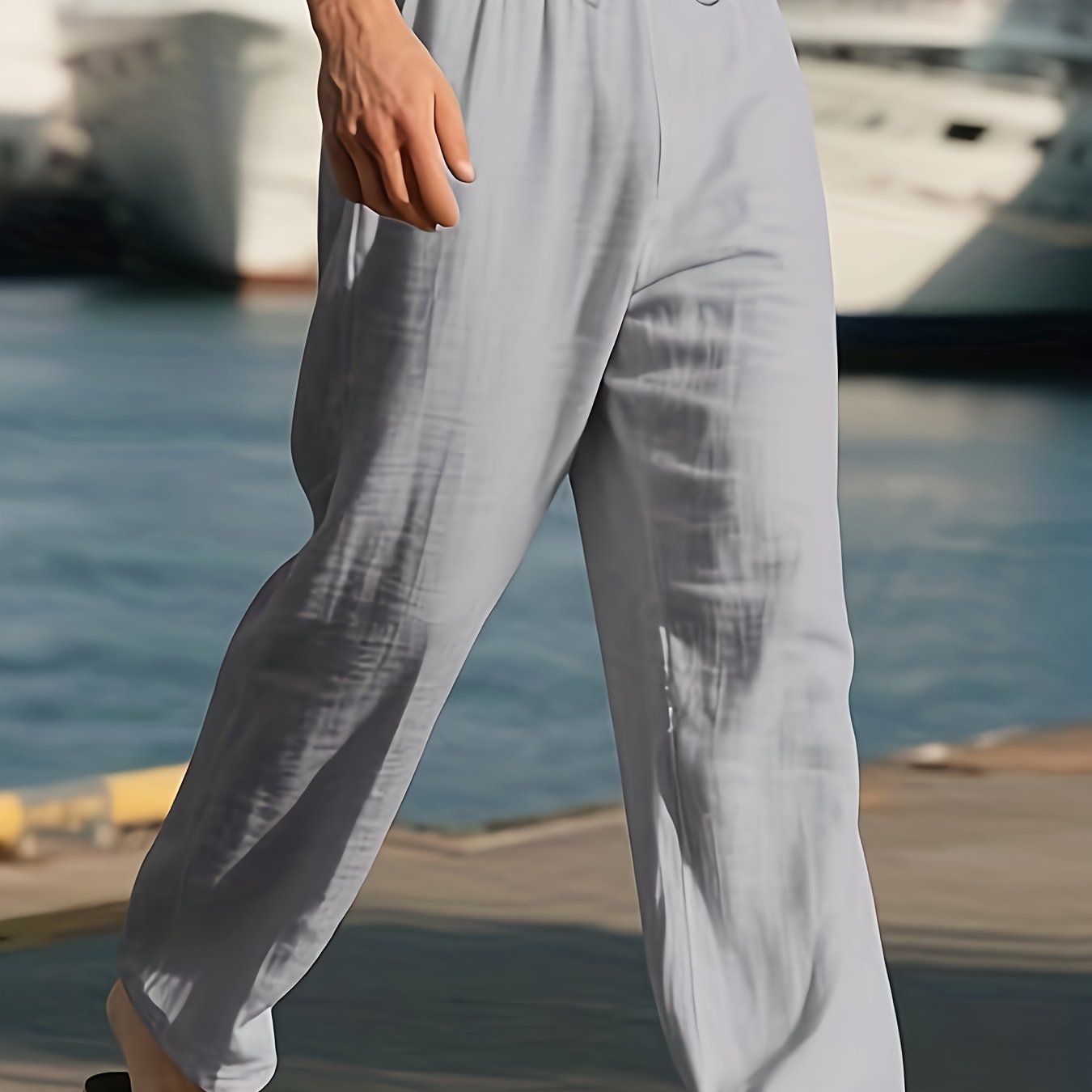 Pantaloni bărbați | Pantaloni cu croială lejeră și picior drept | Talie cu șnur | Stil casual de vară