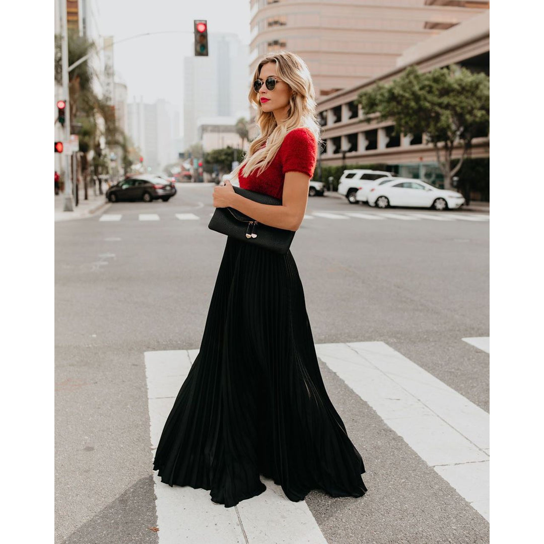 Damen Hohe Taille Maxi Rock | Weiche Falten