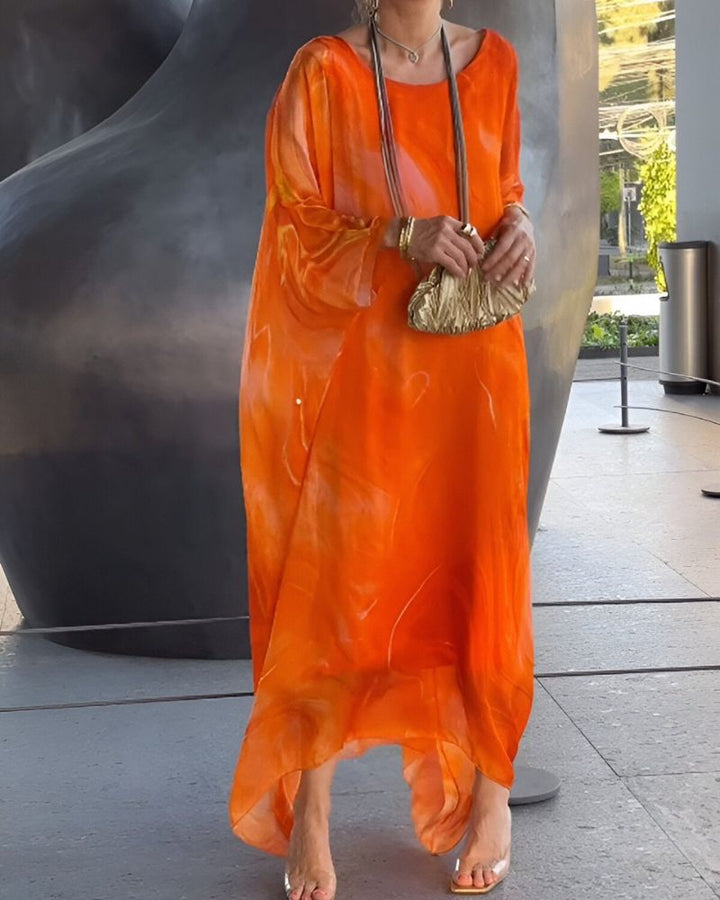 Damen Maxikleid | Lockere Passform | V-Ausschnitt mit Langen Ärmeln | Boho Sommerlook