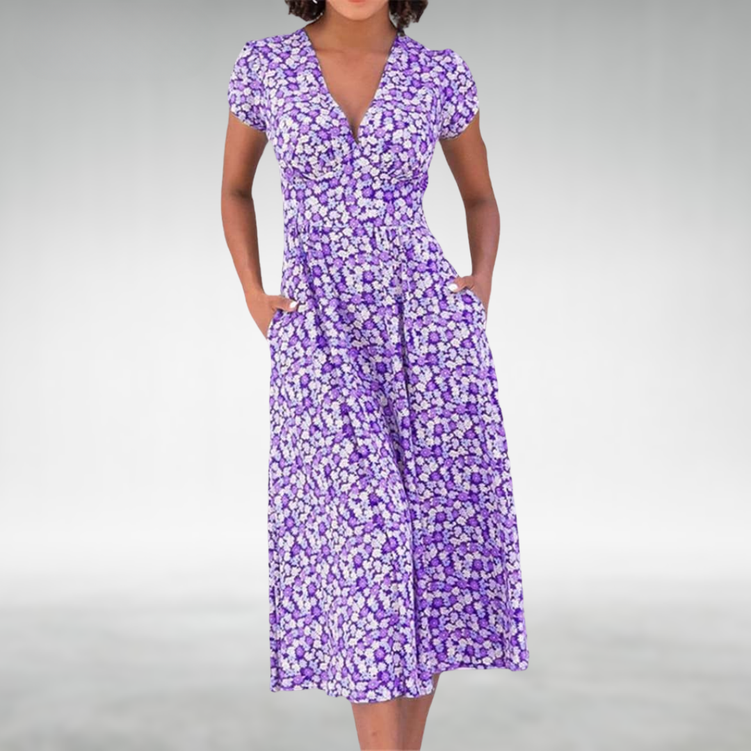 Damen Midikleid | Florales Design und V-Ausschnitt | Femininer Stil für Jeden Tag
