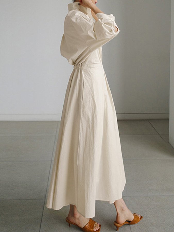 Damen Maxi-Hemdblusenkleid | Knopfleiste und Bindegürtel | Zeitlos Eleganter Stil