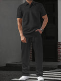 Herren Set | Relaxed Fit Polo-Shirt und Hosen-Set | Kordelzugbund | Smart Casual Stil