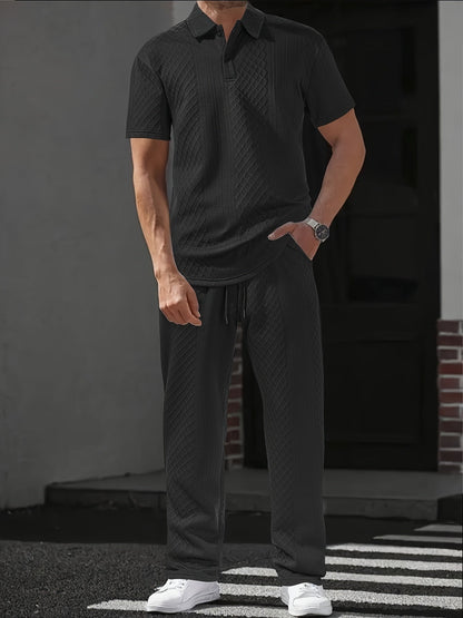 Ensemble homme | Polo à coupe décontractée et pantalon | Taille à cordon | Style smart casual