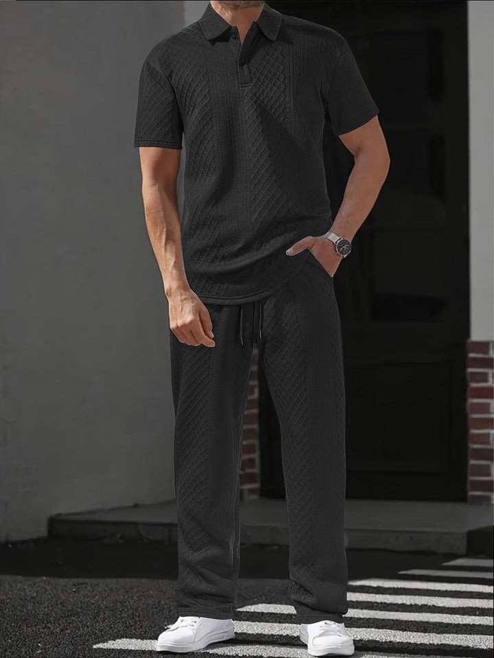 Pánská souprava | Polo tričko s volným střihem a kalhoty | Pas na stažení šňůrkou | Styl smart casual