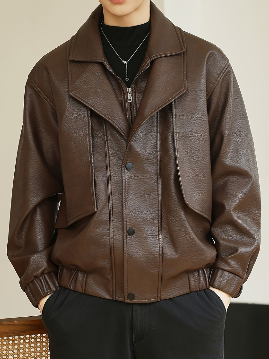 Veste bomber homme | Coupe régulière | Veste style cuir synthétique | Look décontracté