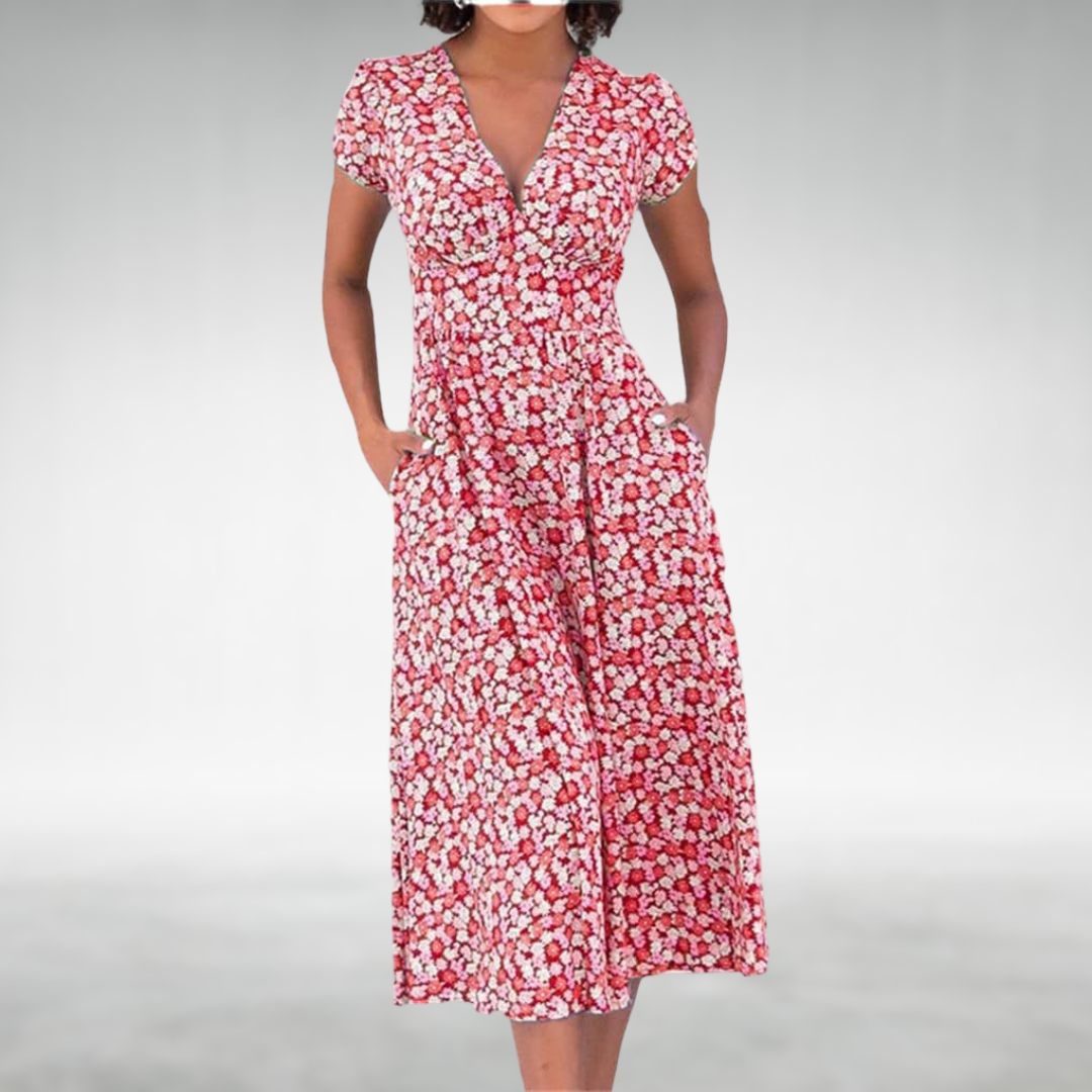 Damen Midikleid | Florales Design und V-Ausschnitt | Femininer Stil für Jeden Tag
