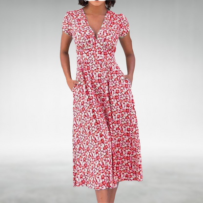 Damen Midikleid | Florales Design und V-Ausschnitt | Femininer Stil für Jeden Tag