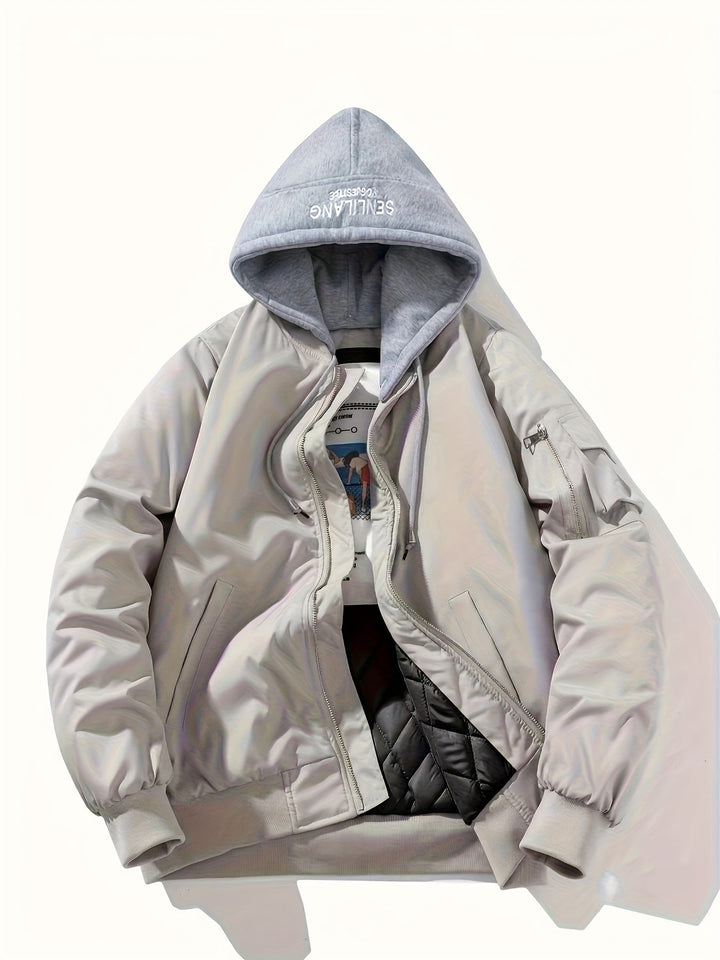 Herren Bomberjacke mit Kapuze | Bequeme Passform mit Reissverschluss | Layered Hood Design | Streetwear Freizeitlook