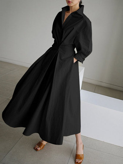 Robe chemise maxi pour femme | Patte de boutonnage et ceinture à nouer | Style intemporel et élégant