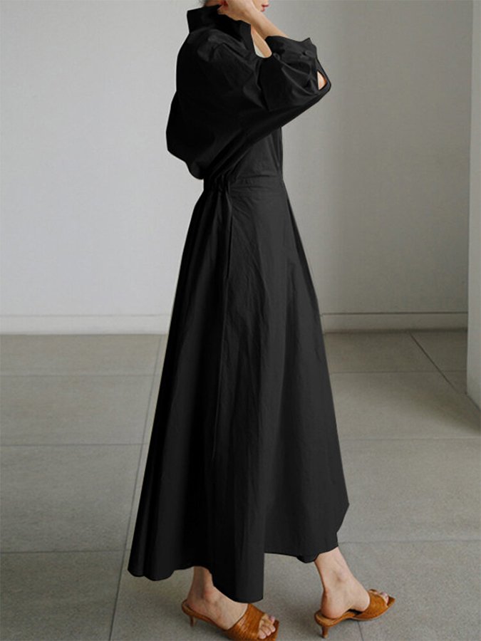 Damen Maxi-Hemdblusenkleid | Knopfleiste und Bindegürtel | Zeitlos Eleganter Stil