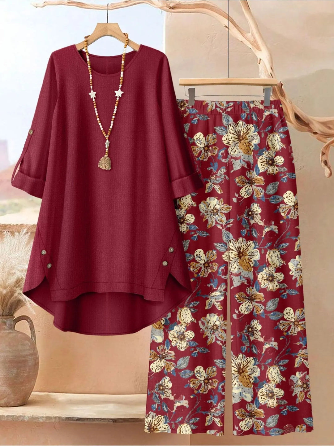 Marisol | Women's Layered Tunic & Wide-Leg Trousers Set