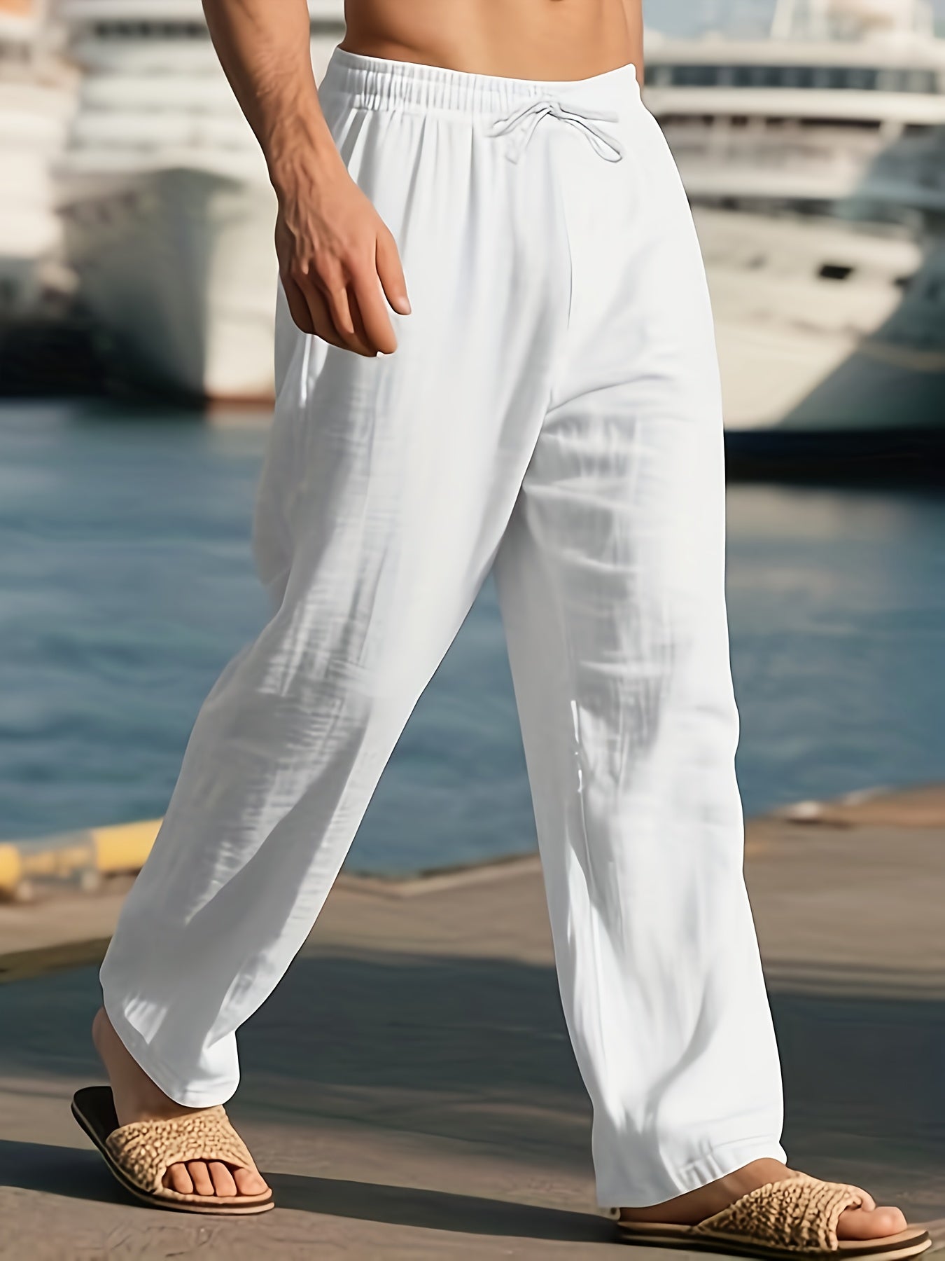 Pantaloni bărbați | Pantaloni cu croială lejeră și picior drept | Talie cu șnur | Stil casual de vară
